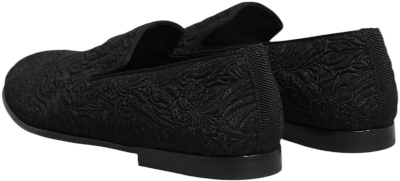 Dolce & Gabbana Black Jacquard Slip On Loafers Formal Shoes
