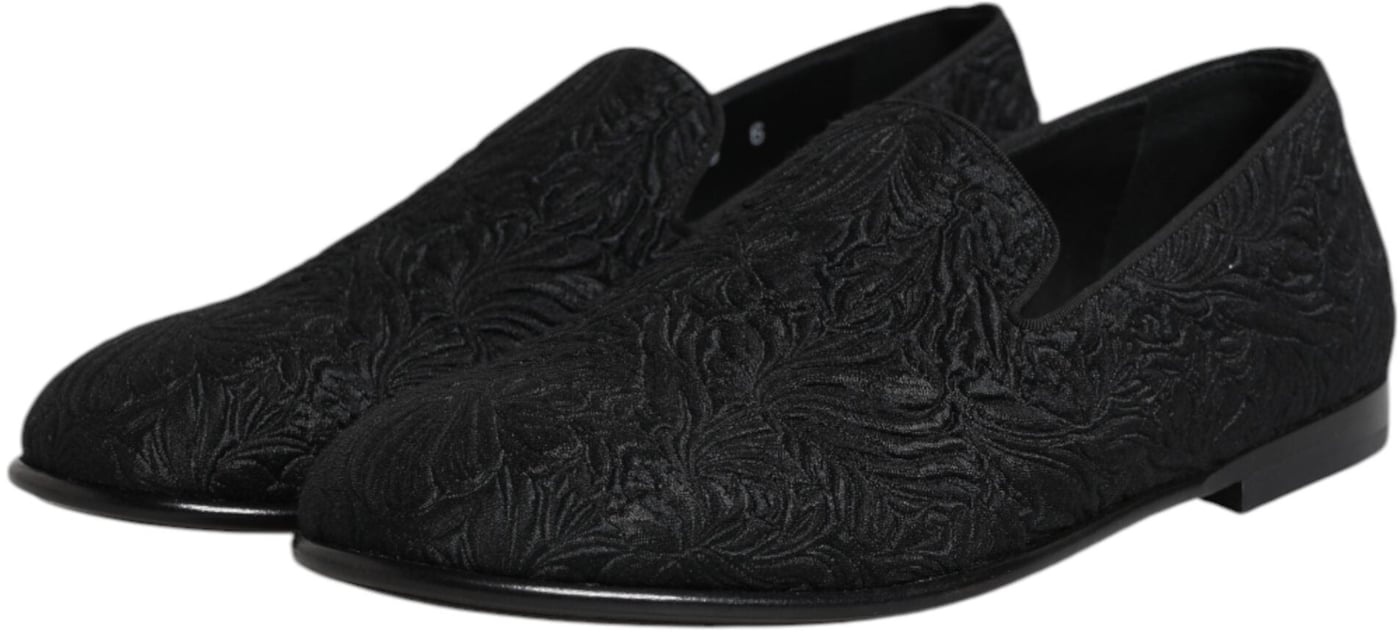 Dolce & Gabbana Black Jacquard Slip On Loafers Formal Shoes