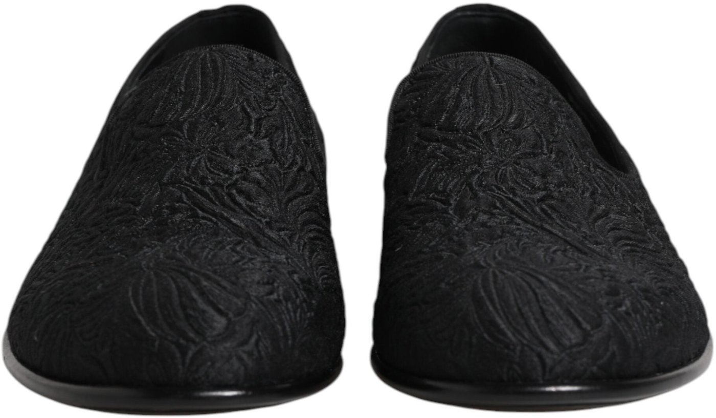 Dolce & Gabbana Black Jacquard Slip On Loafers Formal Shoes
