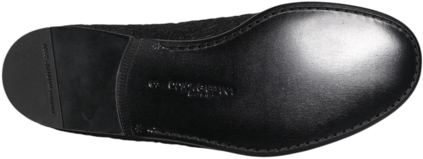 Dolce & Gabbana Black Jacquard Slip On Loafers Formal Shoes