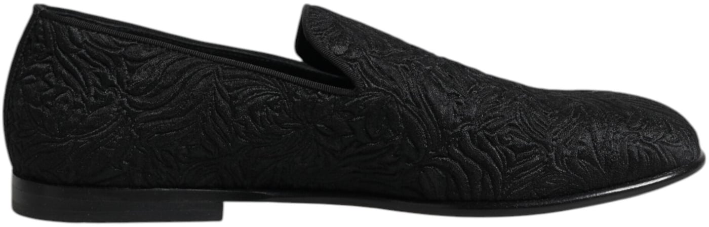 Dolce & Gabbana Black Jacquard Slip On Loafers Formal Shoes