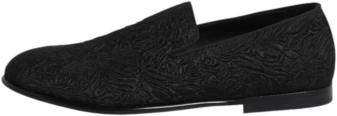 Dolce & Gabbana Black Jacquard Slip On Loafers Formal Shoes