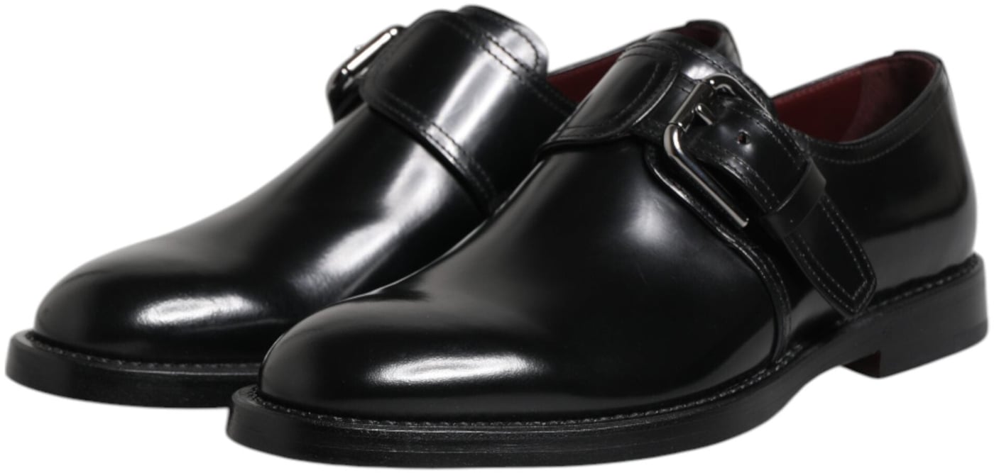 Dolce & Gabbana Black Leather Monk Strap Derby Formal Shoes