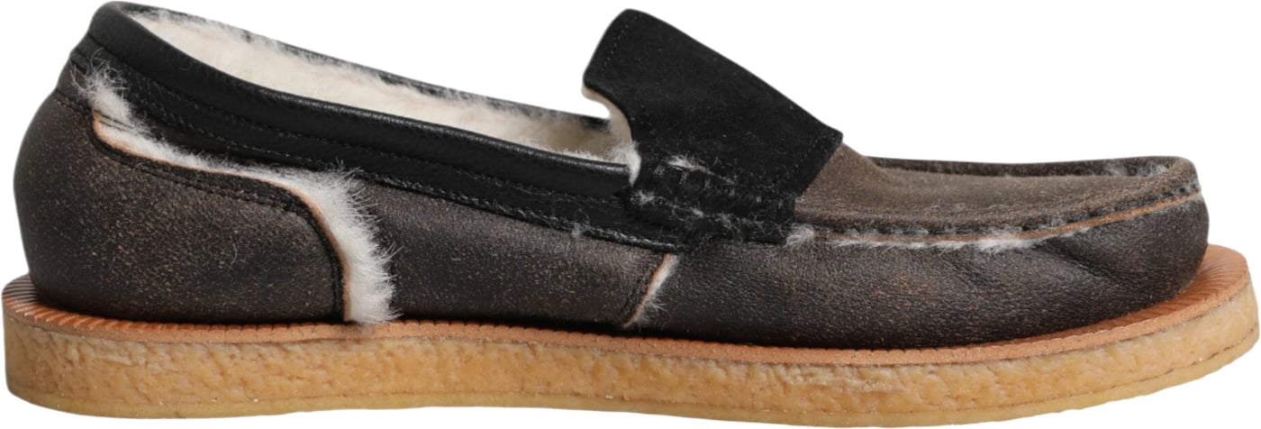Dolce & Gabbana Brown White Calfskin Leather Loafers Shoes