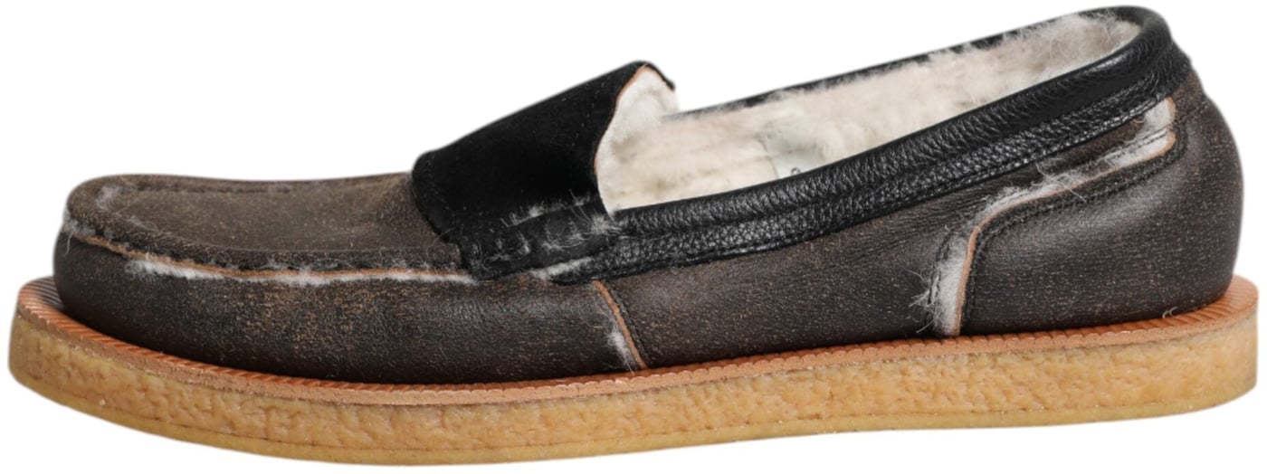 Dolce & Gabbana Brown White Calfskin Leather Loafers Shoes
