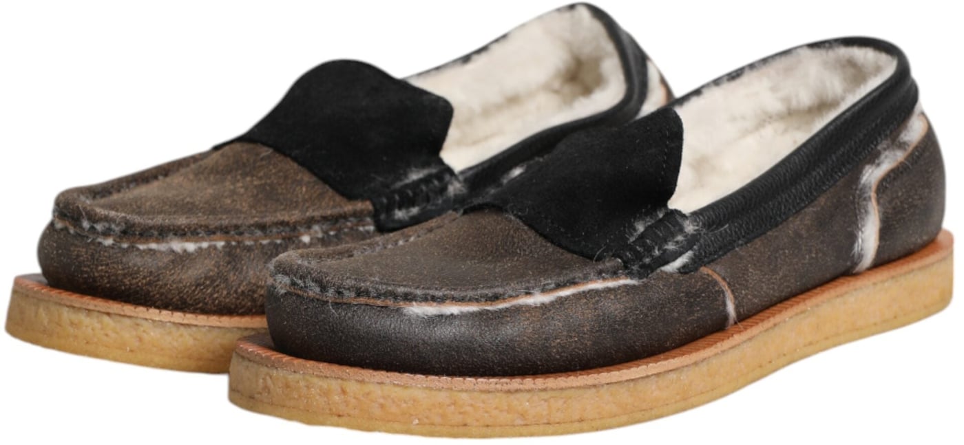 Dolce & Gabbana Brown White Calfskin Leather Loafers Shoes