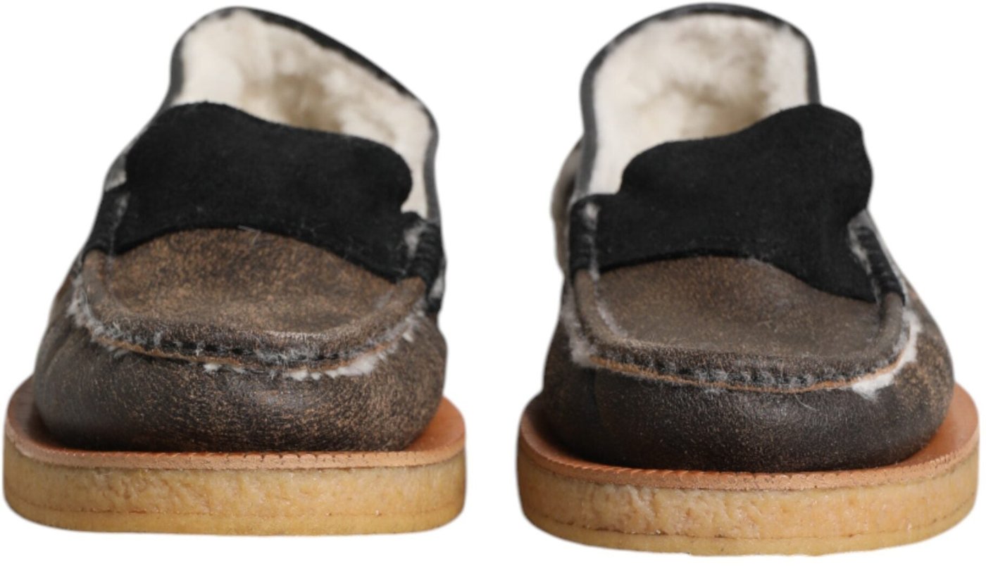 Dolce & Gabbana Brown White Calfskin Leather Loafers Shoes