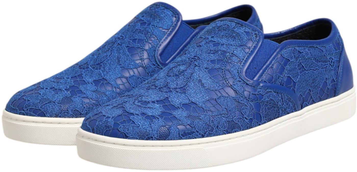 Dolce & Gabbana Blue Leather Lace Slip On Sneaker Shoes