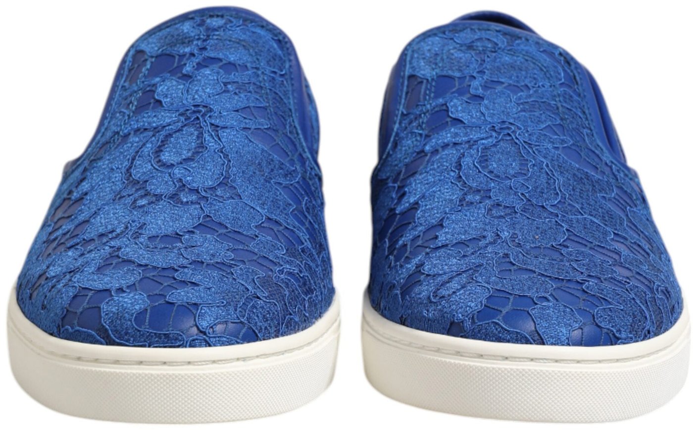 Dolce & Gabbana Blue Leather Lace Slip On Sneaker Shoes