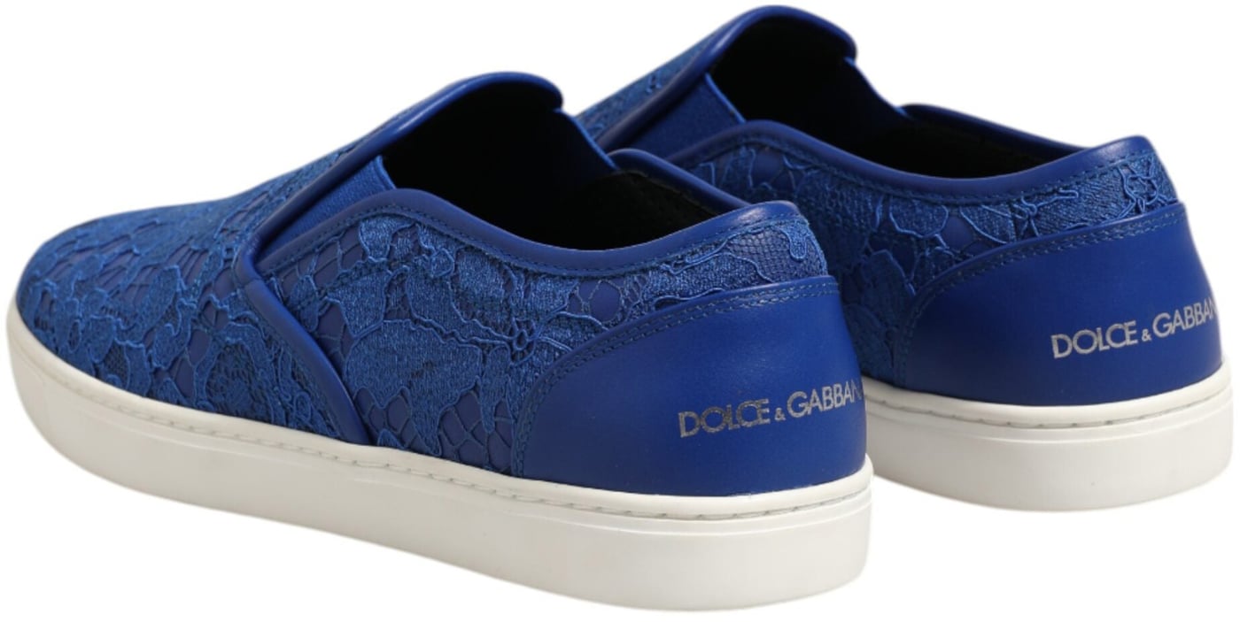 Dolce & Gabbana Blue Leather Lace Slip On Sneaker Shoes