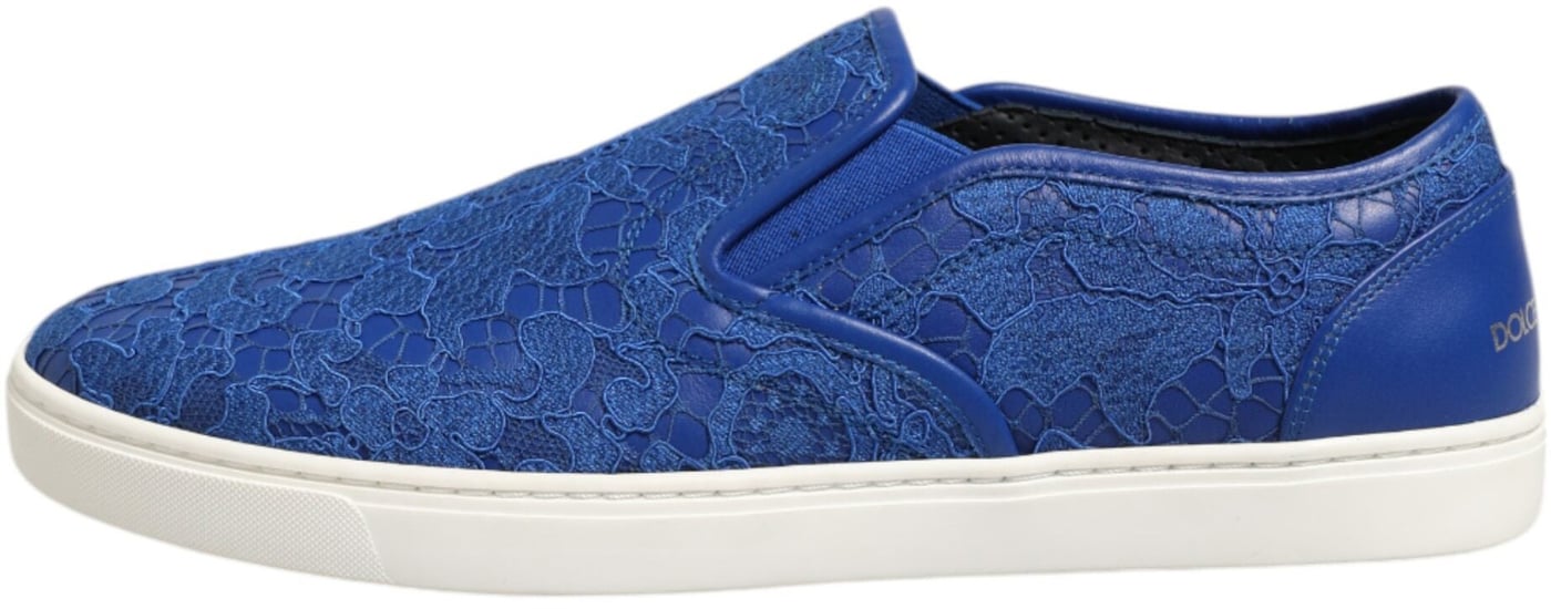 Dolce & Gabbana Blue Leather Lace Slip On Sneaker Shoes