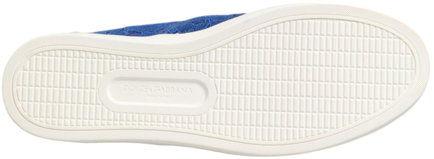 Dolce & Gabbana Blue Leather Lace Slip On Sneaker Shoes