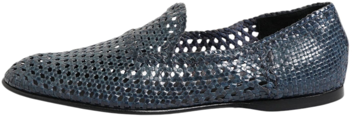Dolce & Gabbana Blue Woven Leather Slip On Loafers Shoes