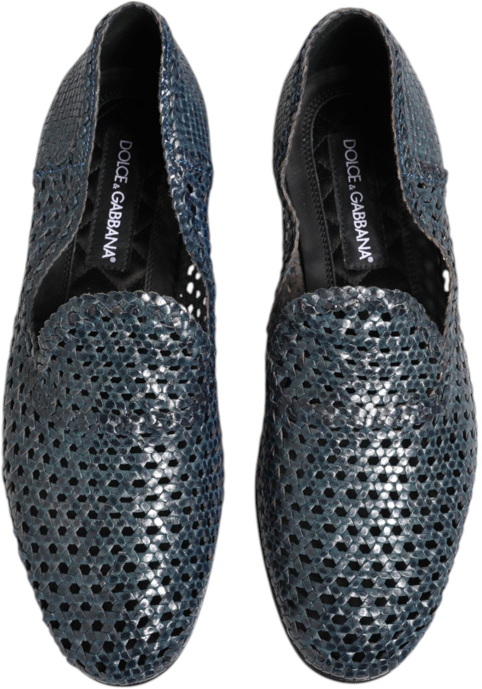 Dolce & Gabbana Blue Woven Leather Slip On Loafers Shoes