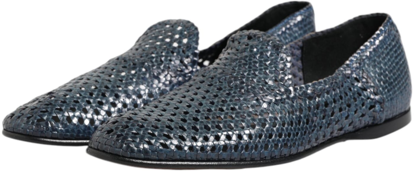 Dolce & Gabbana Blue Woven Leather Slip On Loafers Shoes