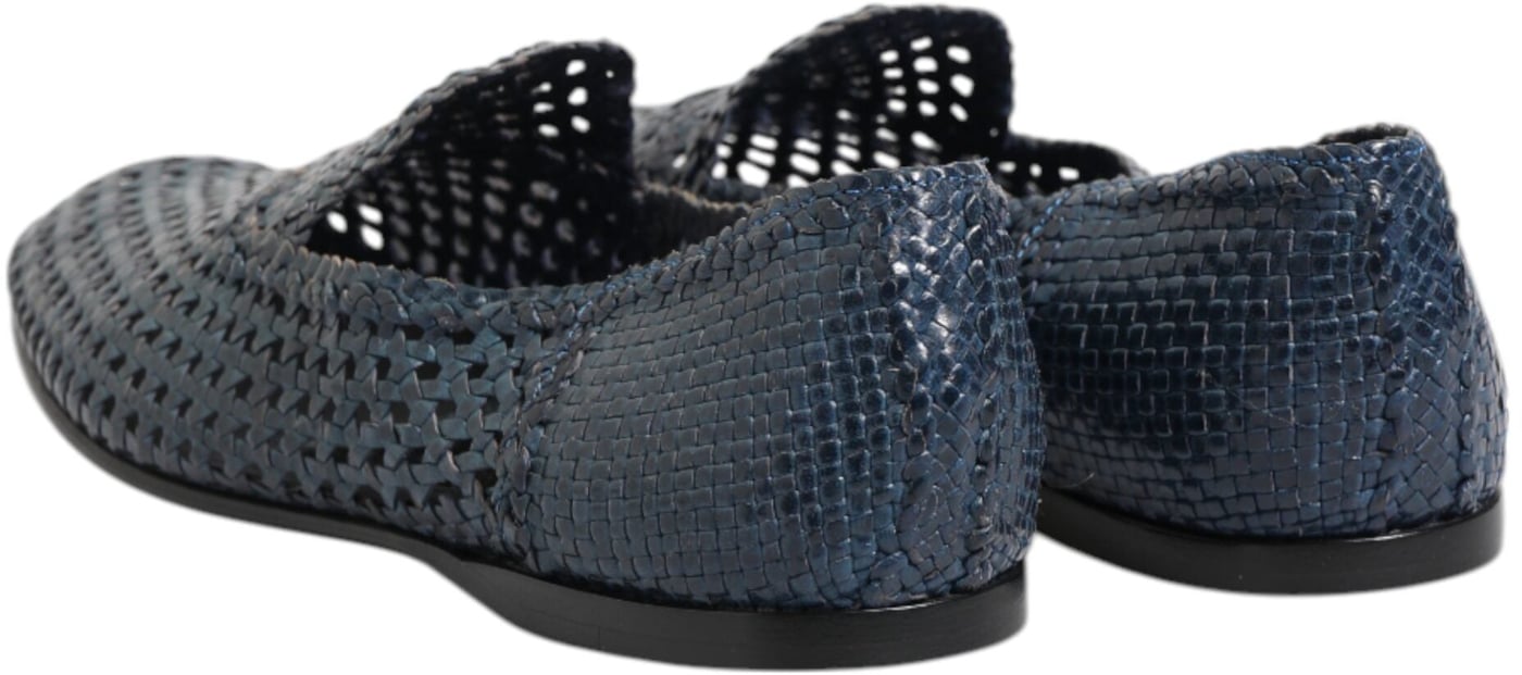 Dolce & Gabbana Blue Woven Leather Slip On Loafers Shoes