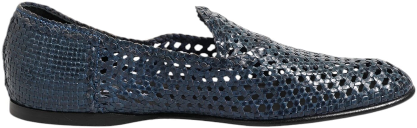 Dolce & Gabbana Blue Woven Leather Slip On Loafers Shoes