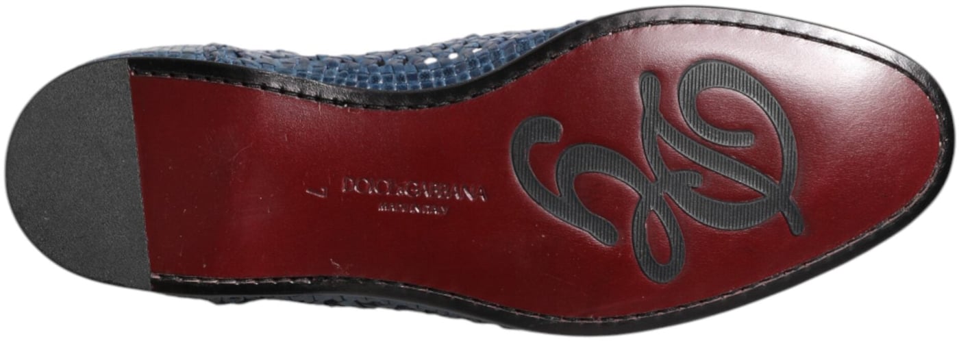 Dolce & Gabbana Blue Woven Leather Slip On Loafers Shoes