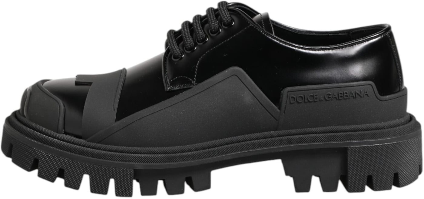 Dolce & Gabbana Black Patent Leather Trekking Derby Shoes
