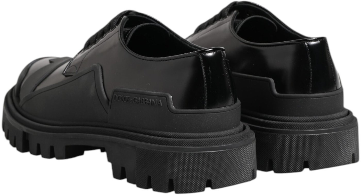 Dolce & Gabbana Black Patent Leather Trekking Derby Shoes