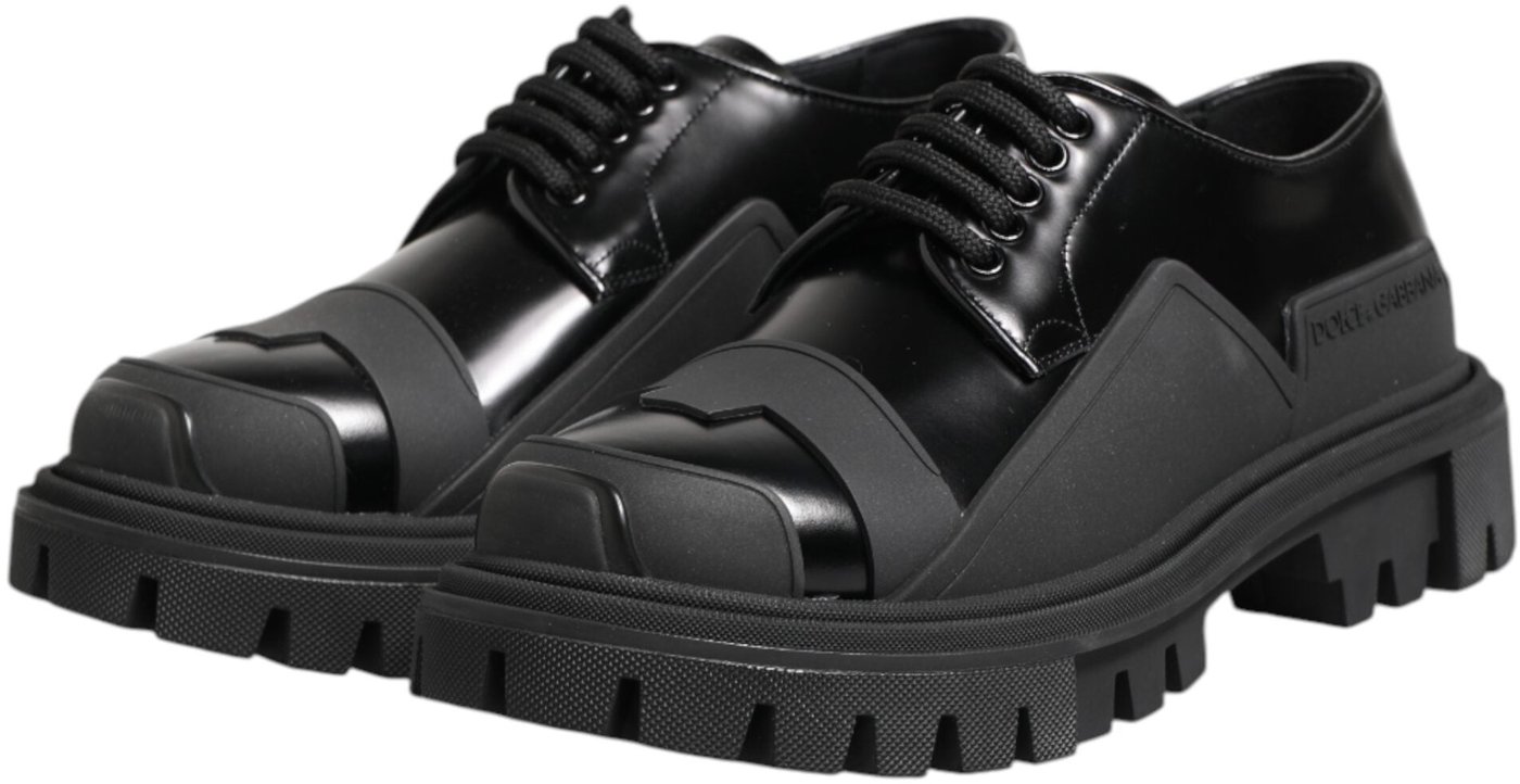 Dolce & Gabbana Black Patent Leather Trekking Derby Shoes