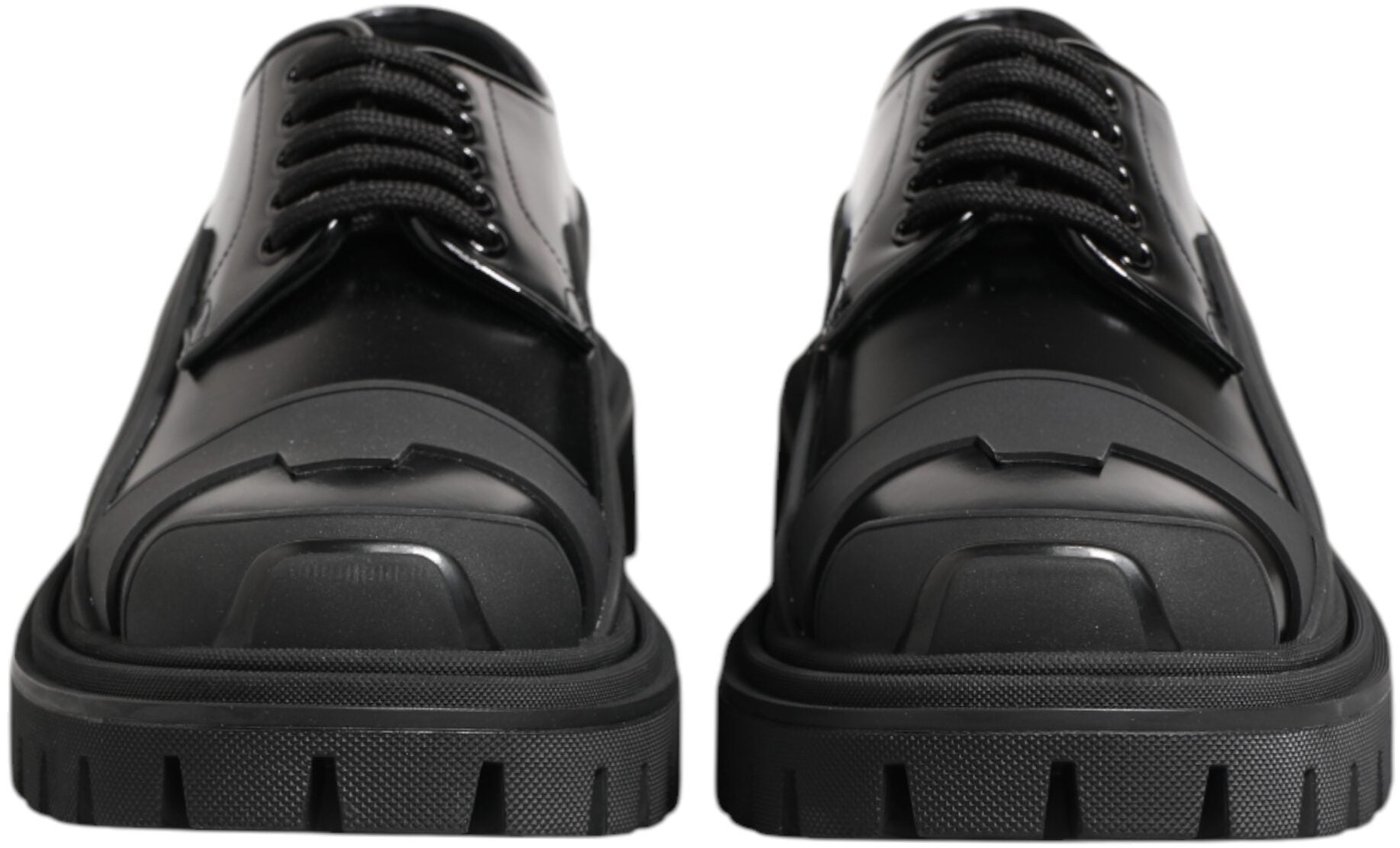 Dolce & Gabbana Black Patent Leather Trekking Derby Shoes