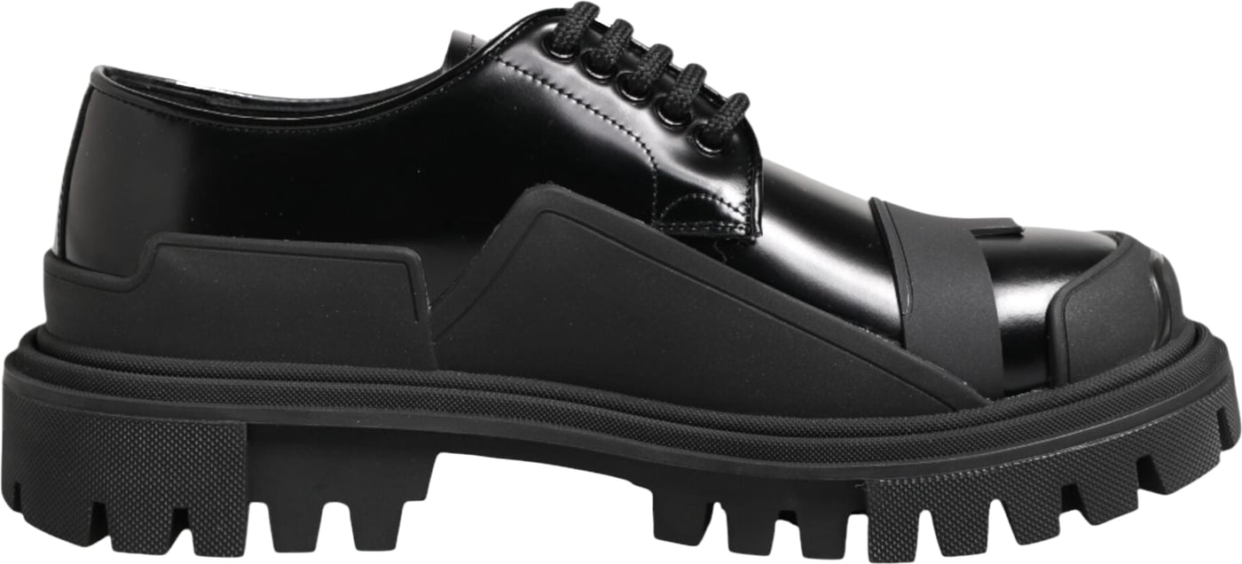 Dolce & Gabbana Black Patent Leather Trekking Derby Shoes