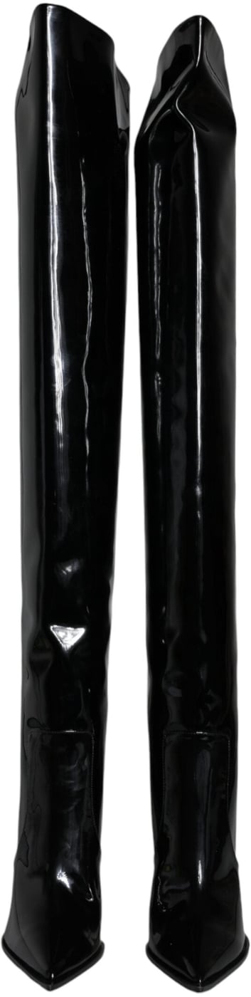 Dolce & Gabbana Black Patent Leather Knee High Boots Shoes