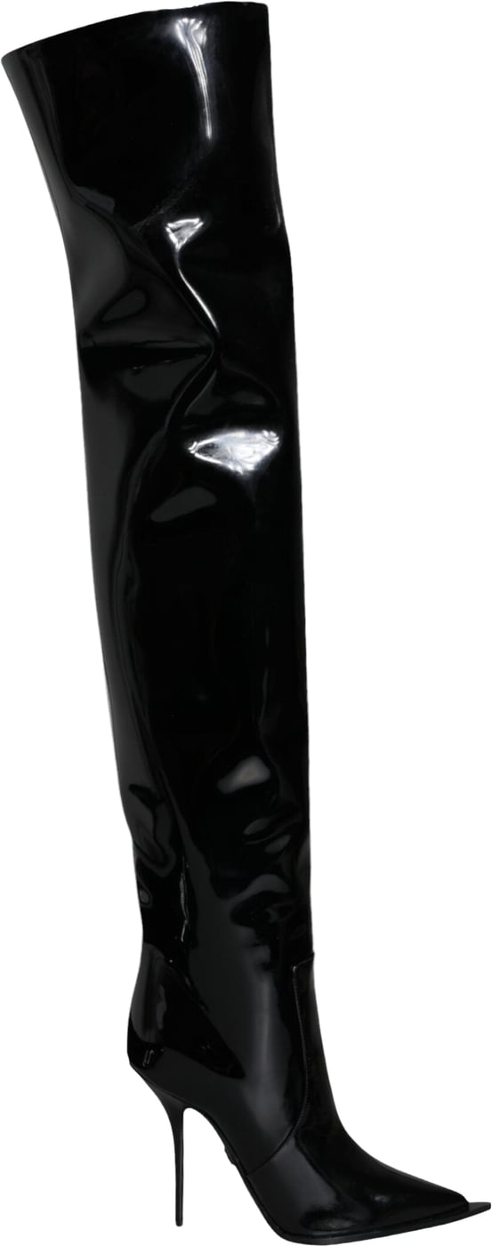 Dolce & Gabbana Black Patent Leather Knee High Boots Shoes