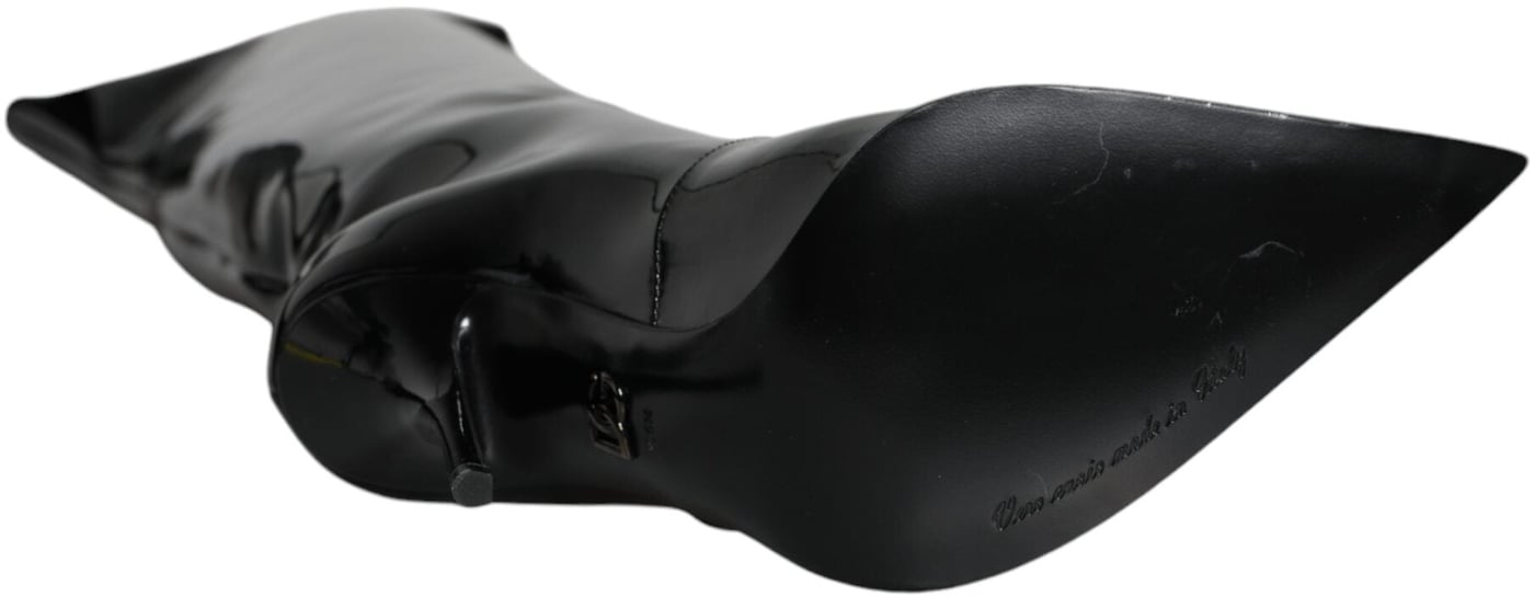 Dolce & Gabbana Black Patent Leather Knee High Boots Shoes