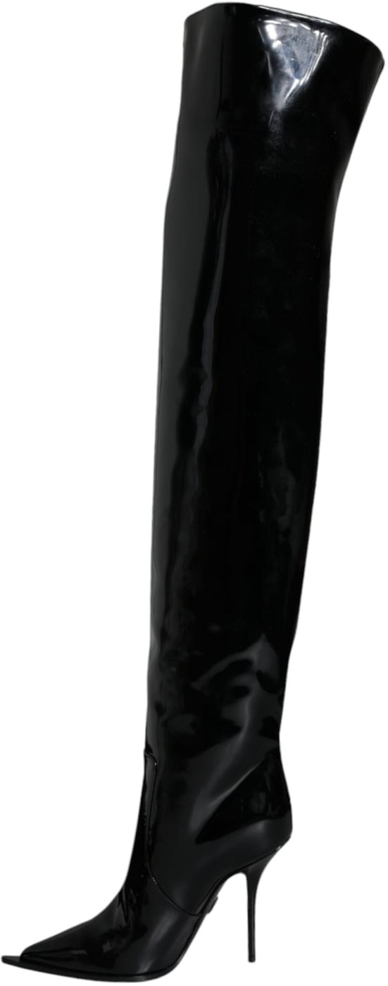 Dolce & Gabbana Black Patent Leather Knee High Boots Shoes
