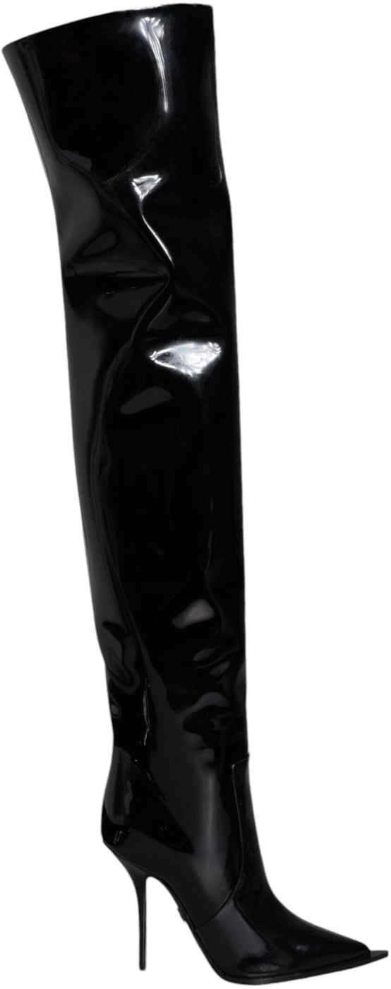 Dolce & Gabbana Black Patent Leather Knee High Boots Shoes