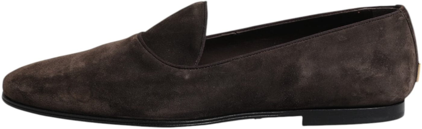 Dolce & Gabbana Brown Velvet Leather Slip On Loafers Shoes