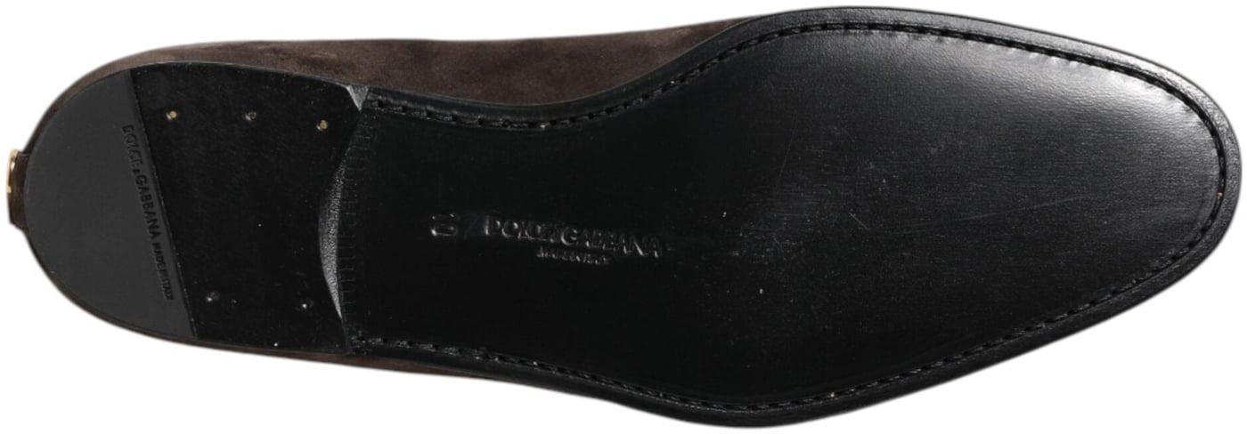 Dolce & Gabbana Brown Velvet Leather Slip On Loafers Shoes