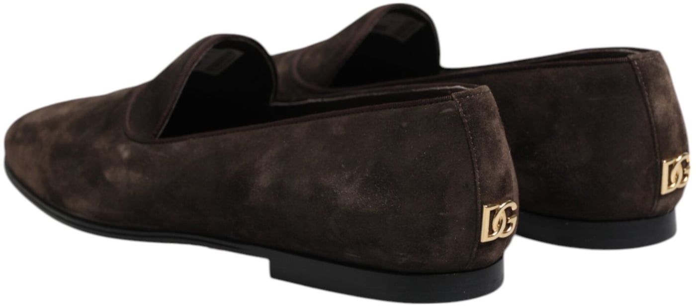 Dolce & Gabbana Brown Velvet Leather Slip On Loafers Shoes