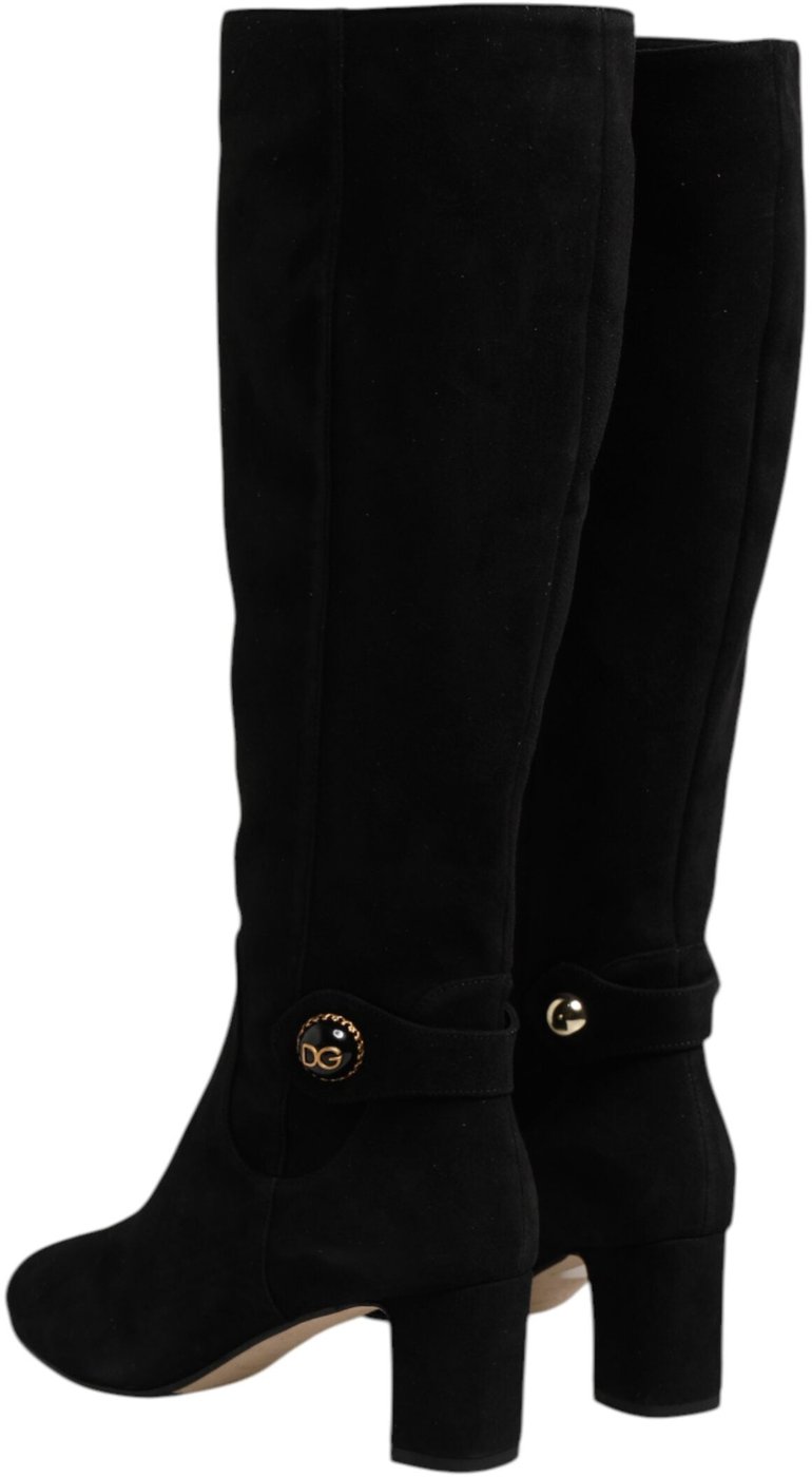 Dolce & Gabbana Black Suede Leather Knee High Boots Shoes