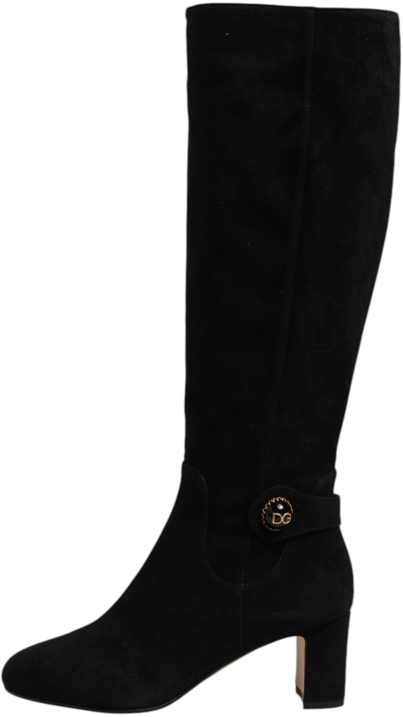 Dolce & Gabbana Black Suede Leather Knee High Boots Shoes