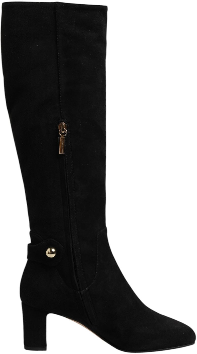 Dolce & Gabbana Black Suede Leather Knee High Boots Shoes