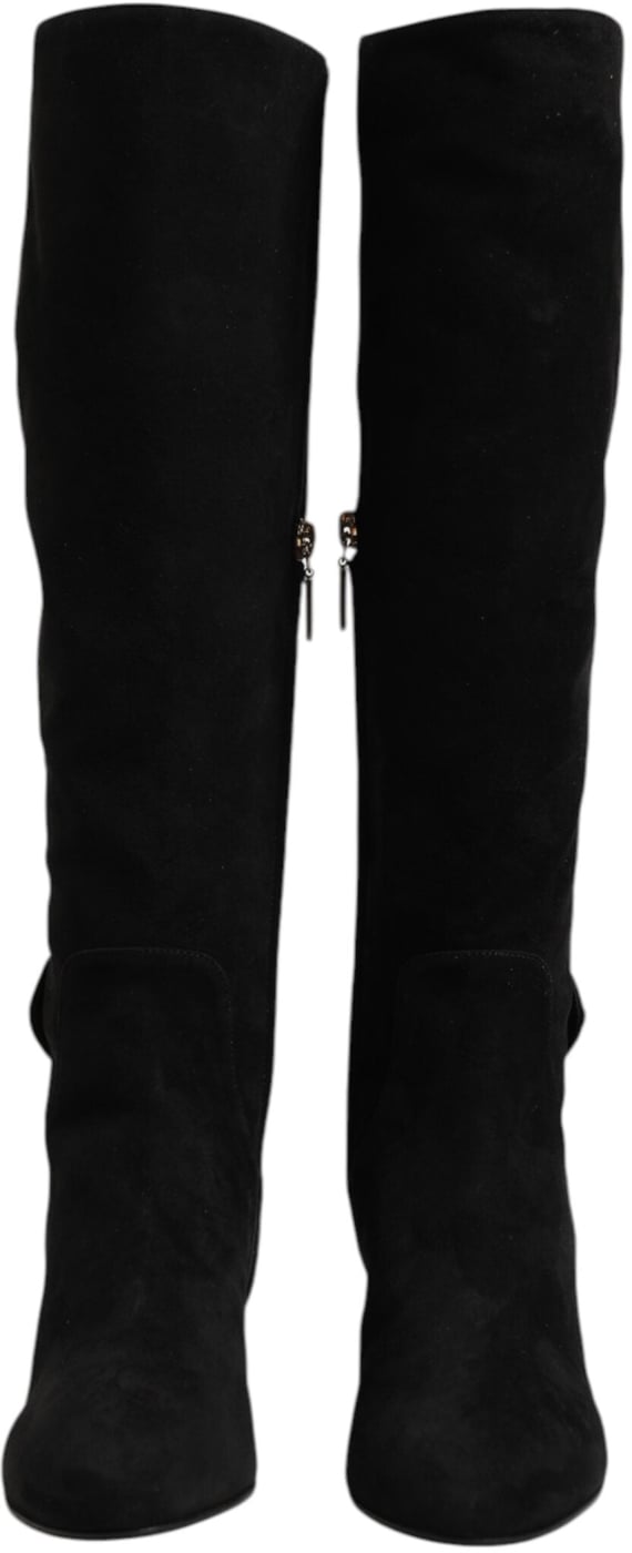 Dolce & Gabbana Black Suede Leather Knee High Boots Shoes