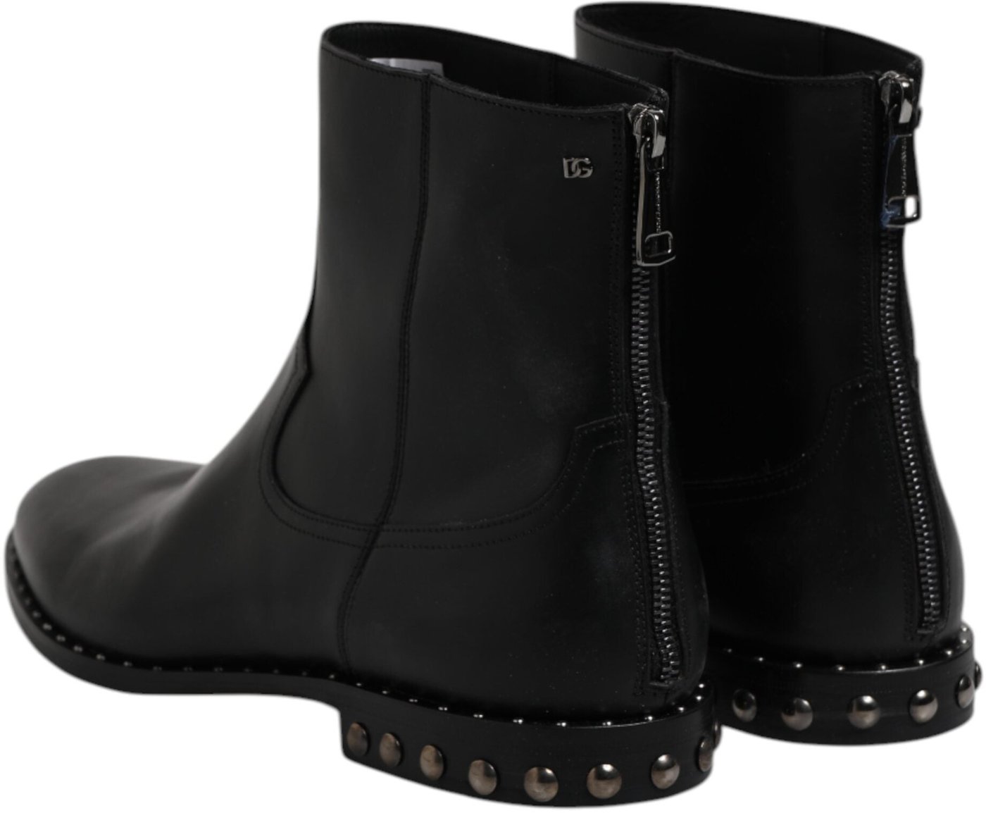 Dolce & Gabbana Black Leather Logo Ankle Boots Studded Shoes