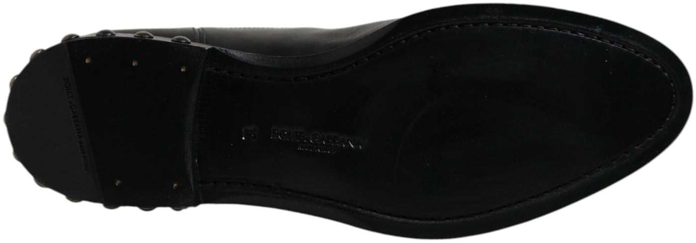 Dolce & Gabbana Black Leather Logo Ankle Boots Studded Shoes