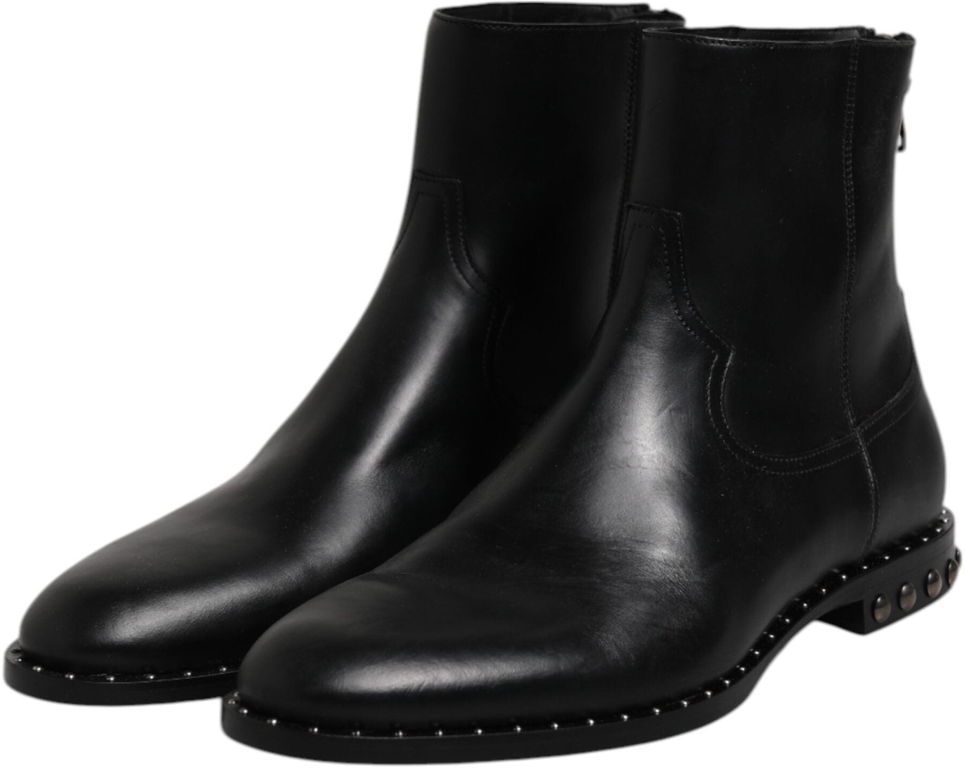 Dolce & Gabbana Black Leather Logo Ankle Boots Studded Shoes