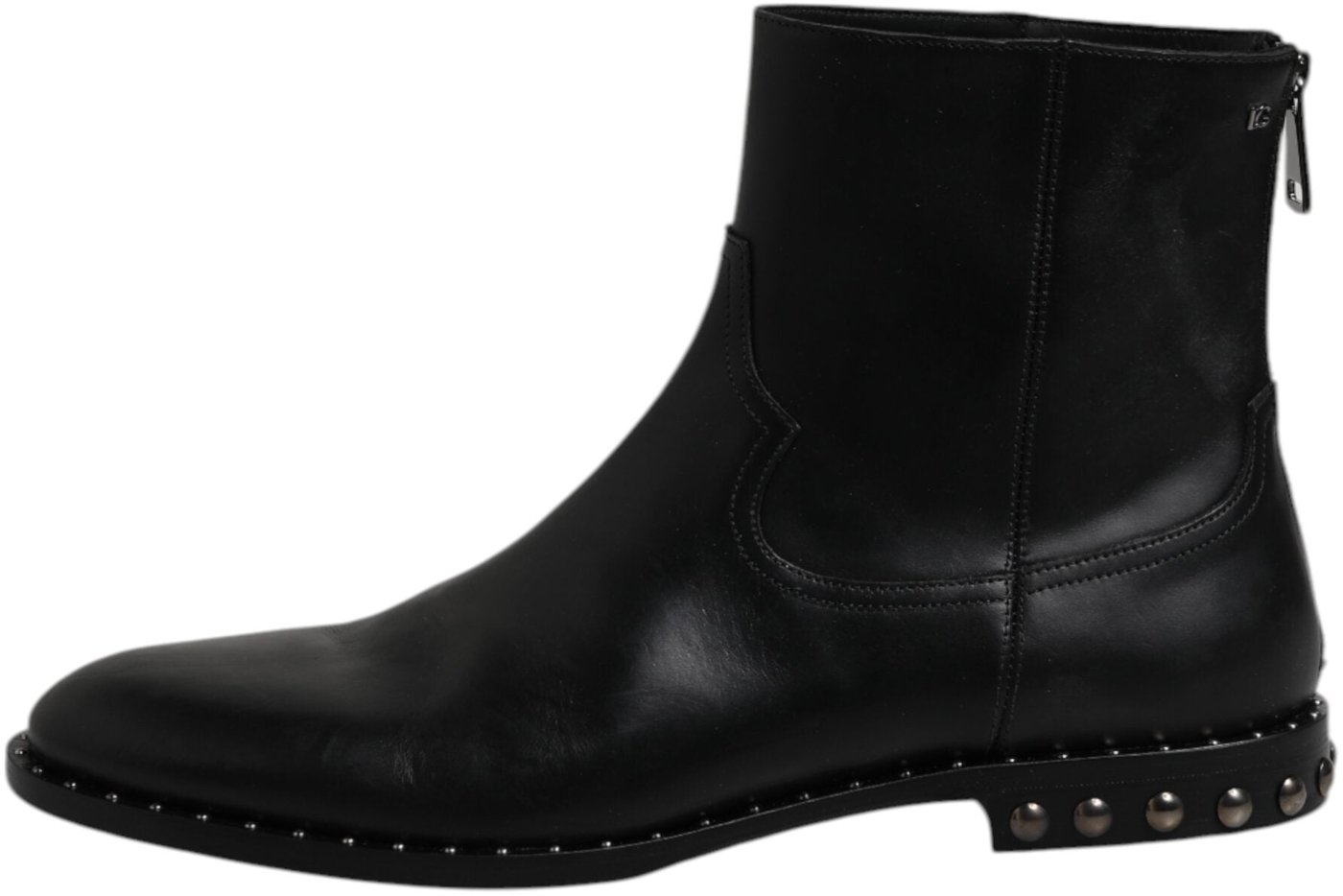 Dolce & Gabbana Black Leather Logo Ankle Boots Studded Shoes