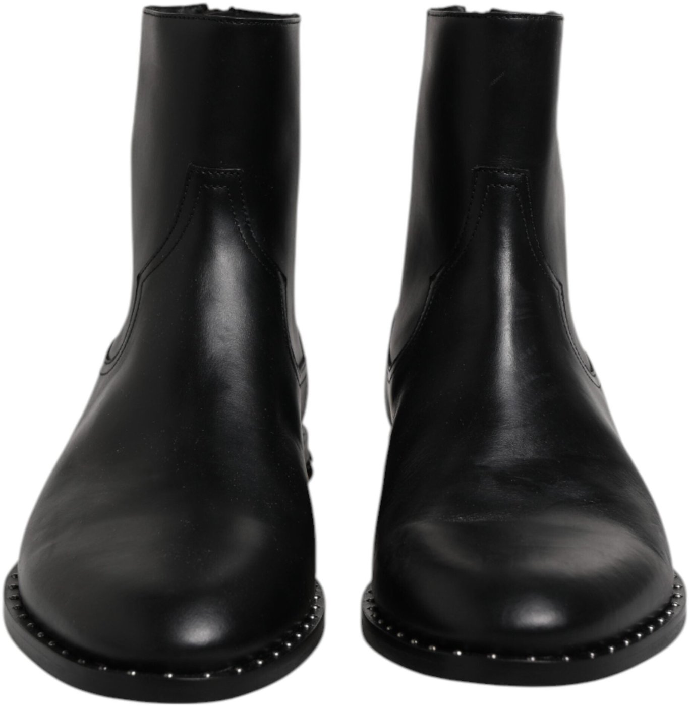 Dolce & Gabbana Black Leather Logo Ankle Boots Studded Shoes