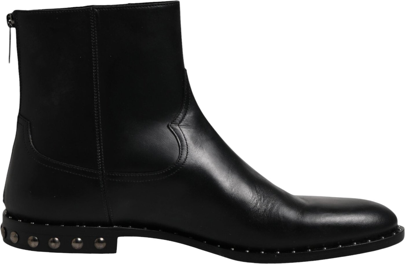 Dolce & Gabbana Black Leather Logo Ankle Boots Studded Shoes