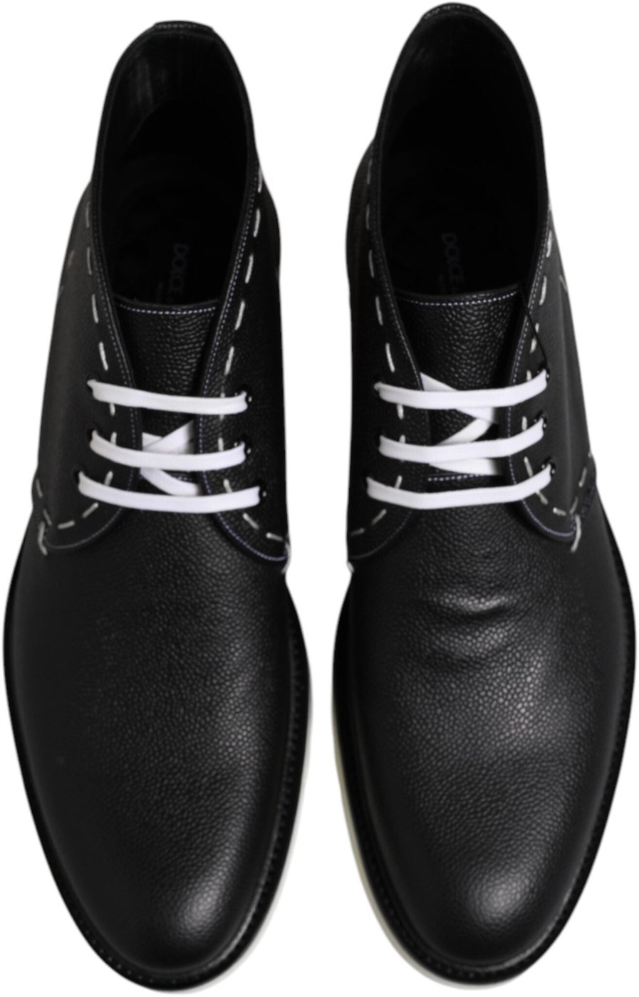 Dolce & Gabbana Black White Leather Ankle Boots Shoes