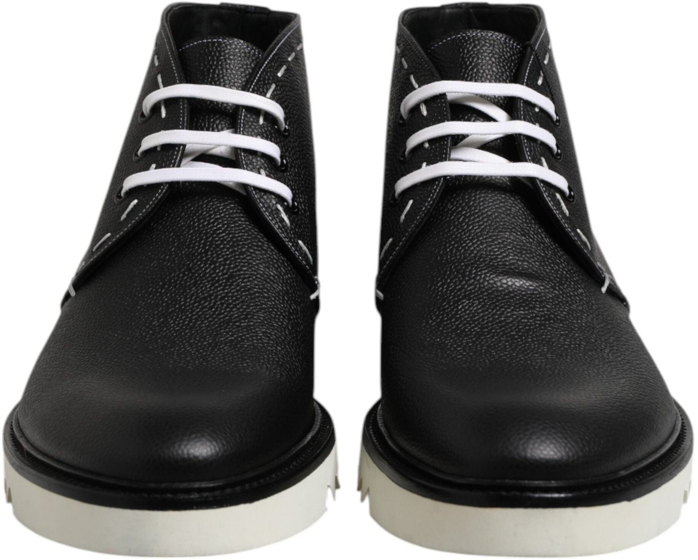 Dolce & Gabbana Black White Leather Ankle Boots Shoes