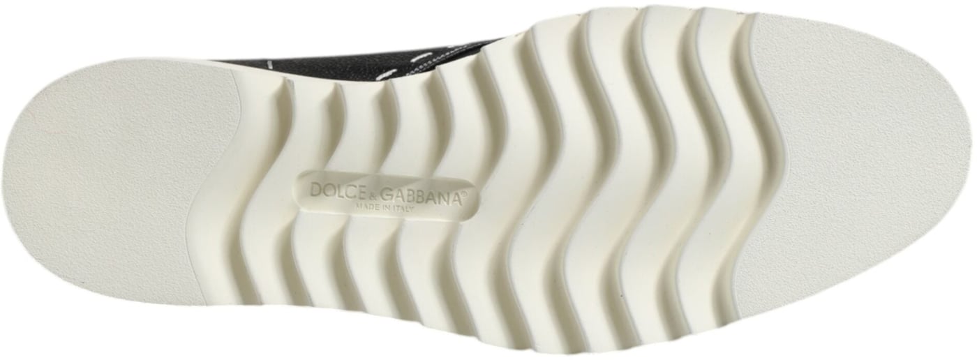 Dolce & Gabbana Black White Leather Ankle Boots Shoes