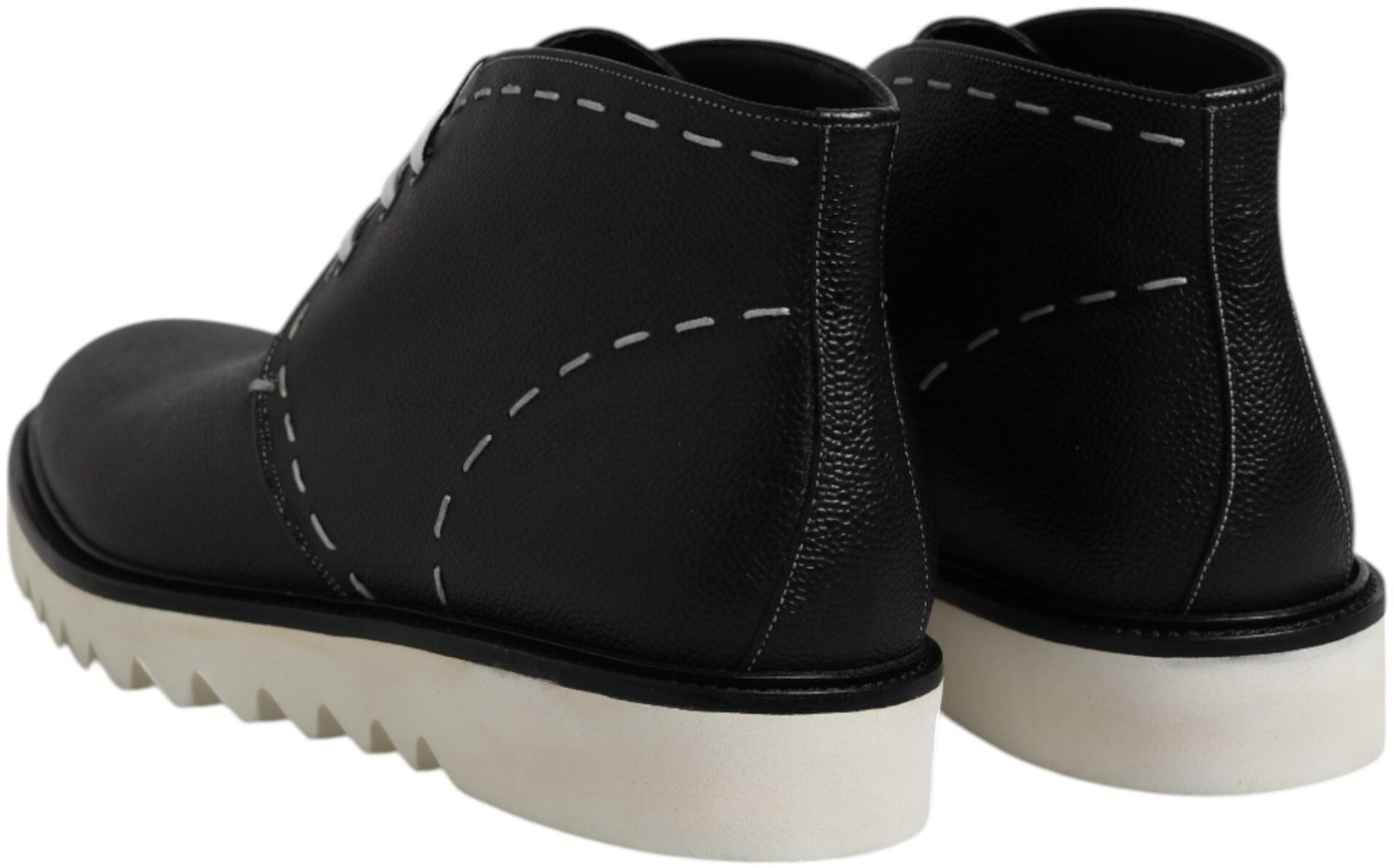 Dolce & Gabbana Black White Leather Ankle Boots Shoes
