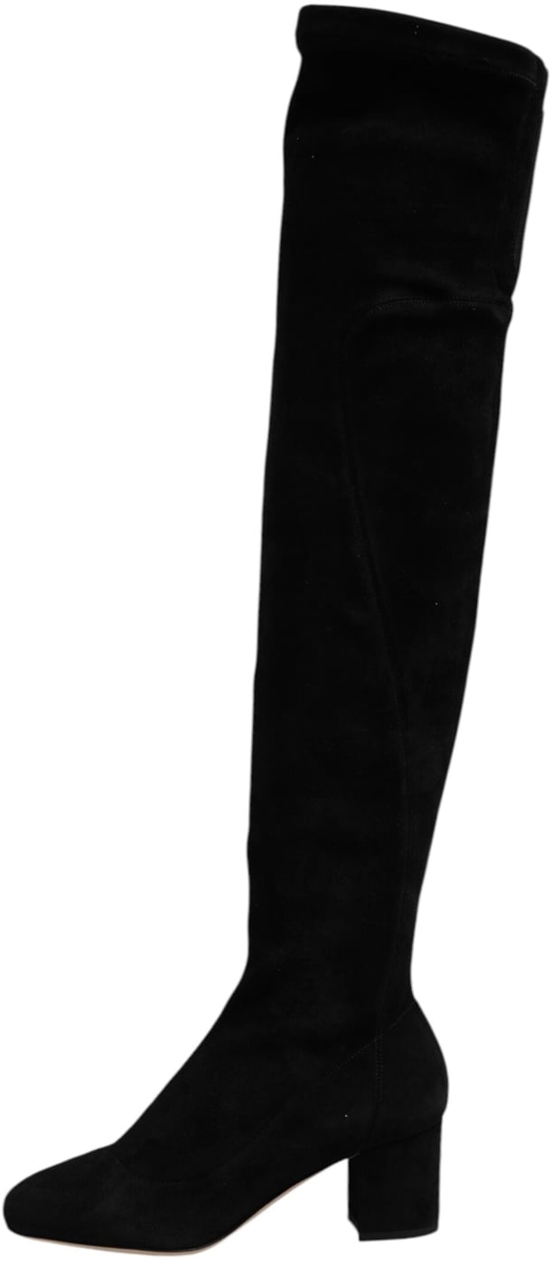 Dolce & Gabbana Black Suede Leather Knee High Boots Shoes